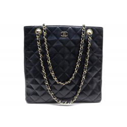 VINTAGE SAC A MAIN CHANEL CABAS SHOPPING EN CUIR MATELASSE NOIR HAND BAG 3600€