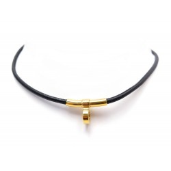 NEUF COLLIER HERMES TOUR DE COU QUITTE OU DOUBLE PM 38CM CUIR NOIR NECKLACE