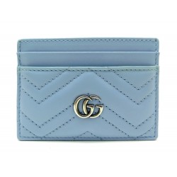 PORTE CARTE GUCCI MARMONT CUIR BLEU PASTEL 