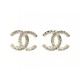 NEUF BOUCLES D'OREILLES CHANEL LOGO CC STRASS A88429 EN METAL DORE EARRINGS 320€