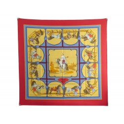 NEUF VINTAGE FOULARD HERMES CHEVAUX ARABES HUGO GRYGKAR EN SOIE ROUGE SCARF 375€