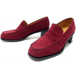 NEUF CHAUSSURES JM WESTON 4.5D 38.5 MOCASSINS A TALONS CUIR SUEDE BORDEAUX 540€