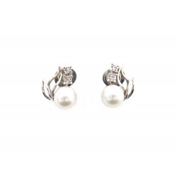 BOUCLES D'OREILLES OR BLANC 18K PERLES DE CULTURE & DIAMANTS DIAMOND EARRINGS