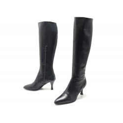 CHAUSSURES HERMES BOTTES A TALONS 37 CUIR NOIR + BOITE LEATHER BOOTS SHOES 1750€