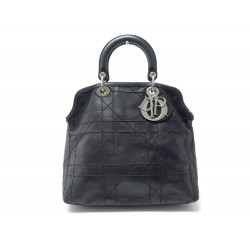 SAC A MAIN CHRISTIAN DIOR GRANVILLE EN CUIR CANNAGE NOIR LEATHER HAND BAG 3250€