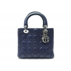  SAC A MAIN CHRISTIAN DIOR LADY CUIR CANNAGE BLEU 