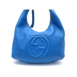 SAC A MAIN GUCCI SOHO HOBO LARGE 282304 CUIR GRAINE BLEU LEATHER HAND BAG 1770€