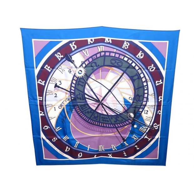 NEUF FOULARD HERMES MECANIQUE DU TEMPS DUBIGEON CARRE EN SOIE BLEU SCARF 350€