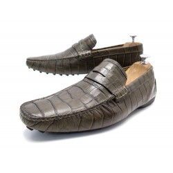 CHAUSSURES SANTONI MOCASSINS 9 43 EN CUIR CROCODILE TAUPE LOAFERS SHOES 3495€