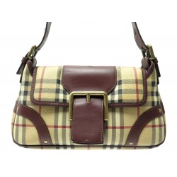 SAC A MAIN BURBERRY TOILE TARTAN MOTIF CHECK & CUIR MARRON CANVAS HAND BAG 790€