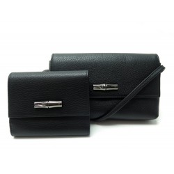 PETIT SAC BANDOULIERE LONGCHAMP ROSEAU CUIR NOIR + PORTEFEUILLE 