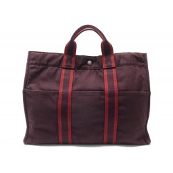 SAC A MAIN HERMES TOTO 42 CM EN TOILE BORDEAUX BURGUNDY CANVAS HANDBAG 1300€