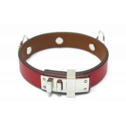 BRACELET HERMES MINI DOG ANNEAUX 15 CM EN CUIR DE VEAU SWIFT ROUGE + BOITE 500€