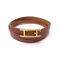 BRACELET HERMES HAPI 3 15-20 CM CUIR VEAU SWIFT MARRON BOUCLE DORE LEATHER 295€