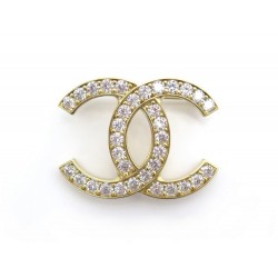 NEUF BROCHE CHANEL LOGO CC ET STRASS EN METAL DORE NEW GOLDEN BROOCH 530€