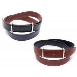 CEINTURE HERMES LIEN REVERSIBLE BOUCLE 32MM T95 CUIR MARRON & BOX NOIR BELT 610€