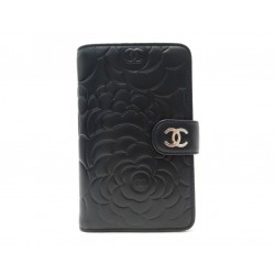 NEUF PORTEFEUILLE CHANEL CAMELIA CUIR NOIR + BOITE 