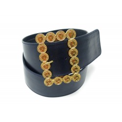 CEINTURE CHANEL LARGE MEDAILLON CUIR BLEU MARINE 