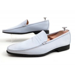 NEUF CHAUSSURES HERMES MOCASSINS EN DAIM VEAU VELOURS BLEU HOMME 41.5 SHOES 695€