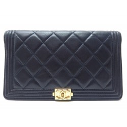 PORTEFEUILLE CHANEL BOY EN CUIR MATELASSE BLEU MARINE PORTE MONNAIE WALLET 825€