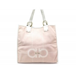 NEUF SAC A MAIN SALVATORE FERRAGAMO CABAS TOILE ROSE & CUIR CANVAS HAND BAG 895€