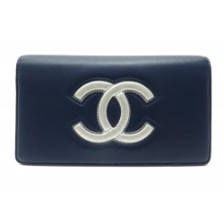 NEUF PORTEFEUILLE CHANEL L-YEN LOGO CC A80891 CUIR BLEU + BOITE NEW WALLET 1020€