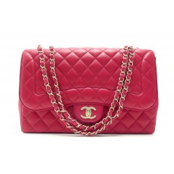 NEUF SAC A MAIN CHANEL TIMELESS JUMBO CUIR MATELASSE FRAMBOISE 