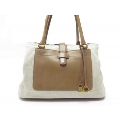 SAC A MAIN LORO PIANA BELLEVUE EN TOILE LIN ET CUIR BEIGE LEATHER HAND BAG 3910€