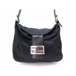 NEUF SAC A MAIN FENDI BAGUETTE EN TOILE NYLON NOIR NEW CANVAS HAND BAG 1044€