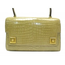 VINTAGE SAC A MAIN HERMES PIANO EN CUIR DE CROCODILE VERT ALLIGATOR HAND BAG