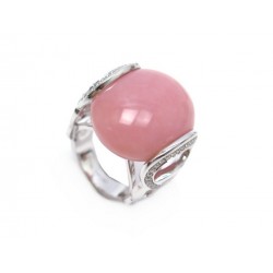 NEUF BAGUE VICTORIA CASAL PAOLA T52 OR BLANC DIAMANTS ET OPALE ROSE + ECRIN RING