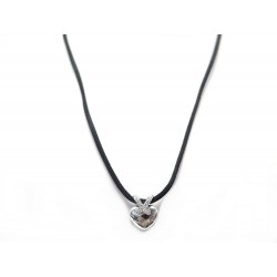 PENDENTIF CHAUMET LIENS COEUR OR BLANC ET DIAMANTS CORDON NOIR 