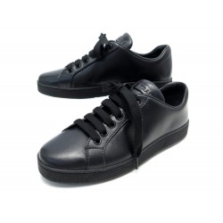 NEUF CHAUSSURES PRADA BASKETS 37 EN CUIR NOIR NEW SNEAKERS LEATHER SHOES 590€