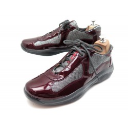 NEUF CHAUSSURES PRADA BASKETS 9.5 IT 44.5 FR EN CUIR VERNIS SNEAKERS SHOES 490€