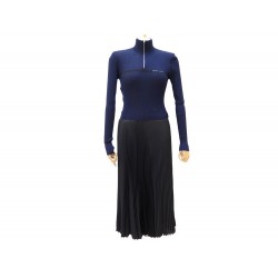 NEUF ROBE PRADA PULL AVEC JUPE PLISSE S 40 IT 36 FR BLEU MARINE NOIR DRESS 1600€