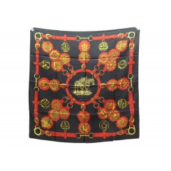 FOULARD HERMES CUIVRERIES DE LA PERRIERE CARRE 90 EN SOIE NOIR SILK SCARF 375€