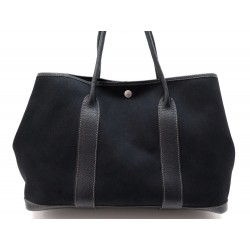 SAC A MAIN HERMES GARDEN PARTY 36 EN TOILE ET CUIR NOIR CANVAS HANDBAG 1780€