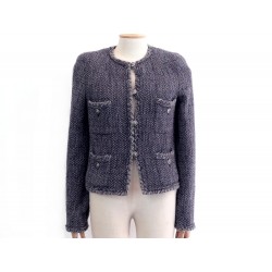 NEUF VESTE CHANEL P33858 T38 M EN TWEED DE LAINE BLEU MATELASSE NEW JACKET 4520€