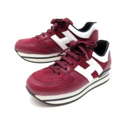 CHAUSSURES HOGAN H222 37 IT 38 FR BASKETS EN CUIR ET DAIM BORDEAUX SNEAKERS 385€