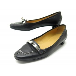 CHAUSSURES HERMES MOCASSINS KELLY 38 EN CUIR NOIR LEATHER LOAFERS SHOES 850€