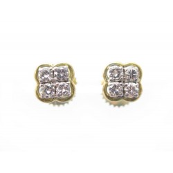 BOUCLES D'OREILLES PUCES OR JAUNE 18K SERTIES 8 DIAMANTS 0.8CT DIAMONDS EARRINGS