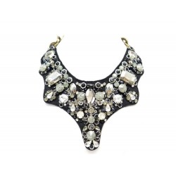 NEUF COLLIER PRADA STRASS 47 CM TOILE & MAILLONS PIERRES STRASS NECKLACE 680€