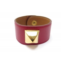 BRACELET HERMES MEDOR COLLIER DE CHIEN T 16 CM EN CUIR EPSOM ROUGE BANGLE 650€