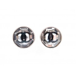 NEUF BOUCLES D'OREILLES CHANEL LOGO CC STRASS METAL ARGENTE NEW EARRINGS 460€