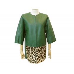 NEUF VESTE CELINE 42 L EN CUIR AGNEAU VERT LEOPARD BLOUSON MANTEAU JACKET 4600€