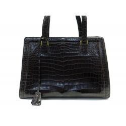 VINTAGE SAC A MAIN HERMES PULLMAN EN CUIR DE CROCODILE MARRON LEATHER HAND BAG