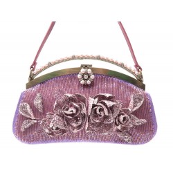 VINTAGE SAC A MAIN VALENTINO POCHETTE FLEURS BRODERIES PERLES TOILE CUIR 1250€