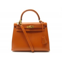 SAC A MAIN HERMES KELLY 25 SELLIER BANDOULIERE EN CUIR SWIFT ORANGE HAND BAG