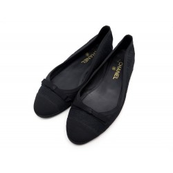 CHAUSSURES CHANEL BALLERINES G26365 39 TOILE NOIR BLACK CANVAS FLAT SHOES 490€