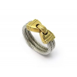 BAGUE FRED FORCE 10 TAILLE 50 EN OR JAUNE 18K CABLE EN ACIER GOLD & STEEL RING